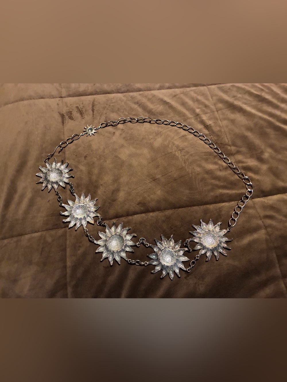 Silver Sunburst Flower Chain Belt